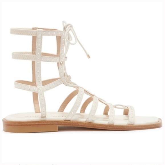 Stuart Weitzman Kora Pearly Stud Gladiator Sandals Seashell - Picture 3 of 8